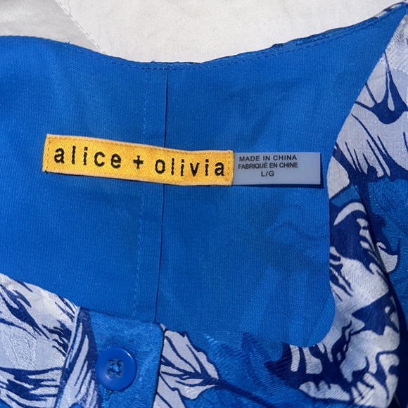 Alice + Olivia Rhi Tiered Hem Tank Dress in Ladybug Garden Blue and White Size L - Picture 9 of 13